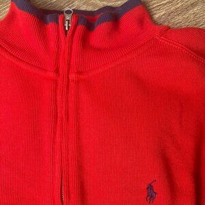 Polo Ralph Lauren Men's Pullover Knitted Sweater 1/4 Zip Red Cotton Size XL